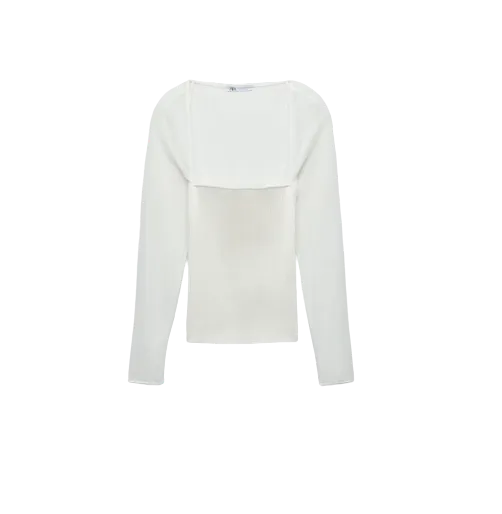 ZARA White Square Neck Contrast Tulle Top BNWT  UK L