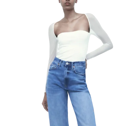 ZARA White Square Neck Contrast Tulle Top BNWT  UK L