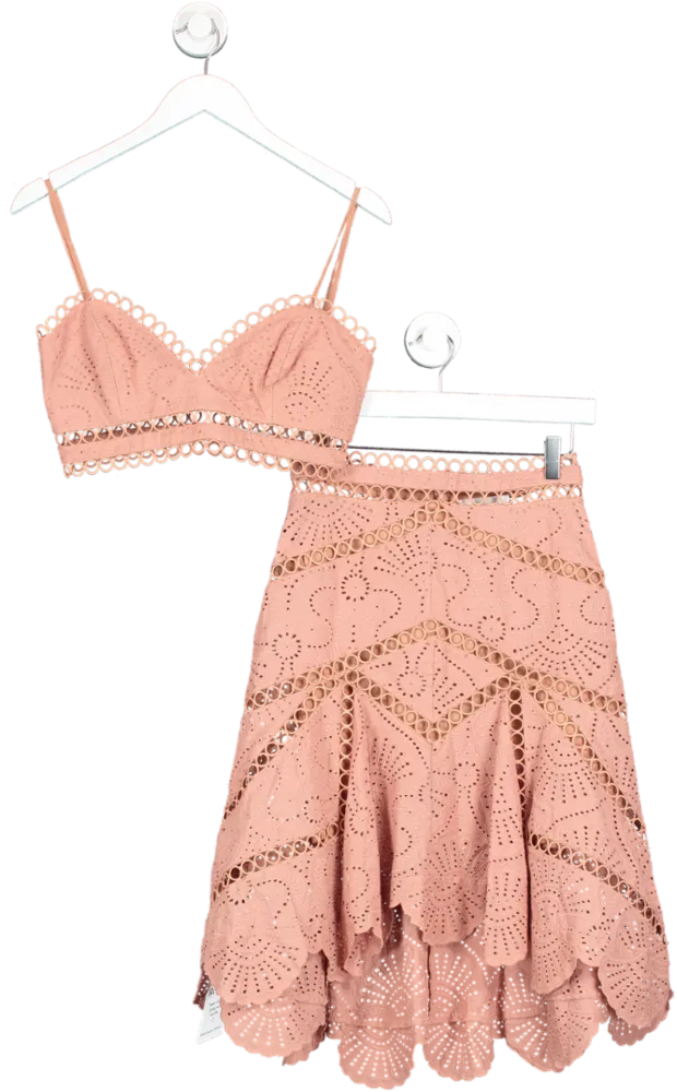 Zimmermann Pink Broderie Anglaise Skirt And Crop Top UK S