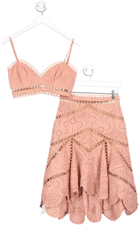 Zimmermann Pink Broderie Anglaise Skirt And Crop Top UK S